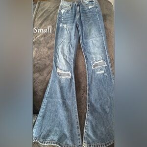 Trendy Blue Distressed Flare Jeans